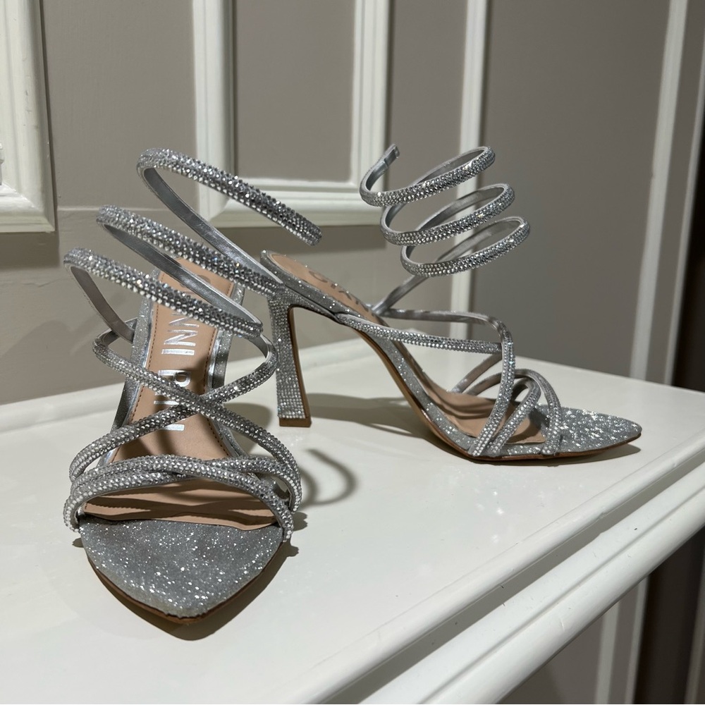 Gianni Bini Glittering Silver Spiral Heels